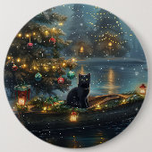 Black Cat Weihnachten Feierliche Reise Button (Vorderseite)