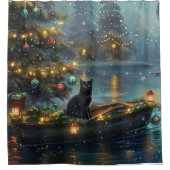 Black Cat Weihnachten Feierliche Reise Duschvorhang (Vorderseite)