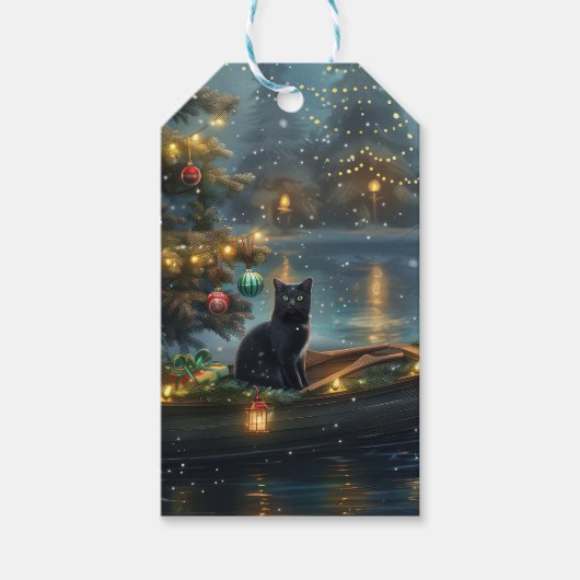 Black Cat Weihnachten Feierliche Reise Geschenkanhänger (Vorderseite)
