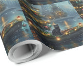 Black Cat Weihnachten Feierliche Reise Geschenkpapier (Rolleneckpunkt)