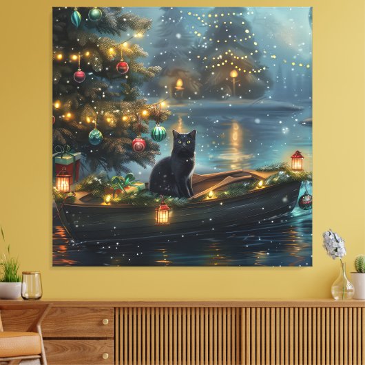 Black Cat Weihnachten Feierliche Reise Leinwanddruck (Insitu (Wohnzimmer))