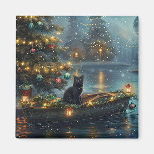 Black Cat Weihnachten Feierliche Reise Magnet