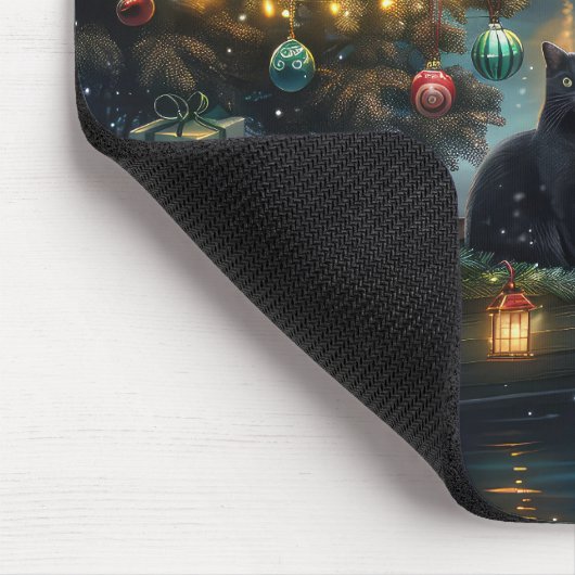 Black Cat Weihnachten Feierliche Reise Mousepad (Ecke)