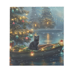 Black Cat Weihnachten Feierliche Reise Notizblock