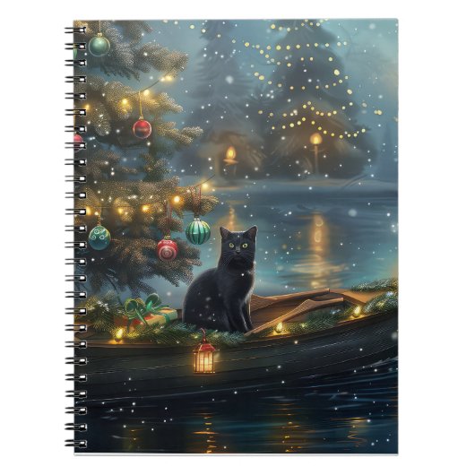 Black Cat Weihnachten Feierliche Reise Notizblock (Vorderseite)