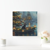 Black Cat Weihnachten Feierliche Reise Quadratische Wanduhr (Zuhause)