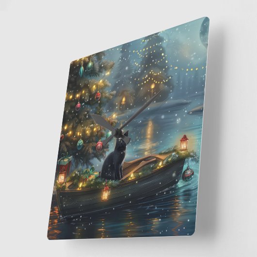 Black Cat Weihnachten Feierliche Reise Quadratische Wanduhr (Winkel)