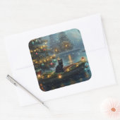 Black Cat Weihnachten Feierliche Reise Quadratischer Aufkleber (Umschlag)