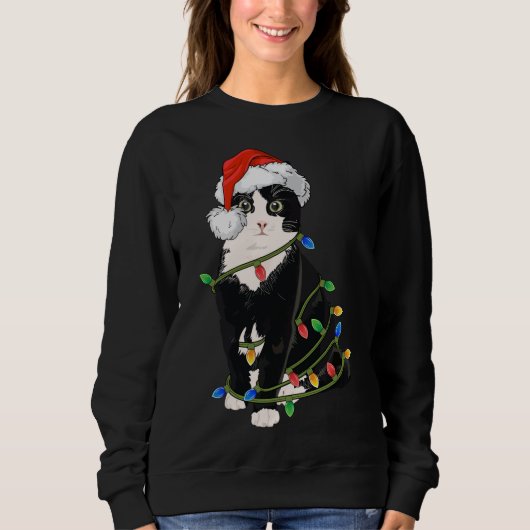 Black Cat Weihnachten Lights Black Cat Xmas Gesche Sweatshirt (Vorderseite)