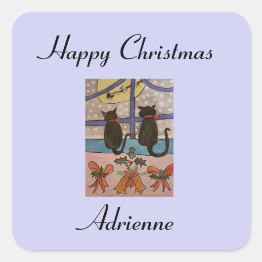 Black Cat Weihnachten Personalisiert Stickers (Vorderseite)