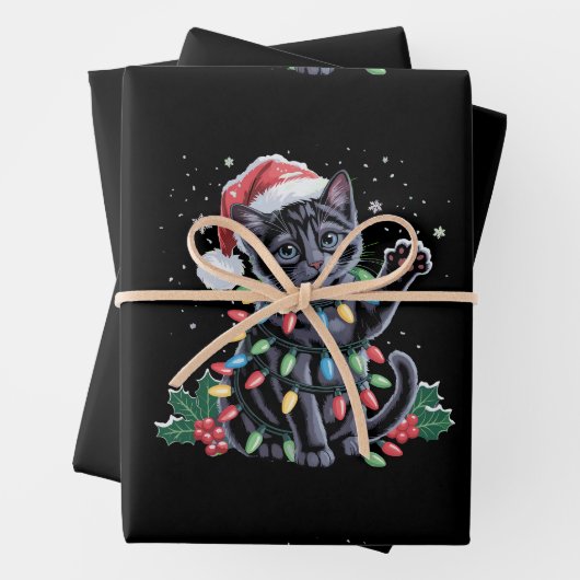 Black Cat Weihnachten Weihnachtsmannmütze Meowy Xm Geschenkpapier Set (Beispiel)