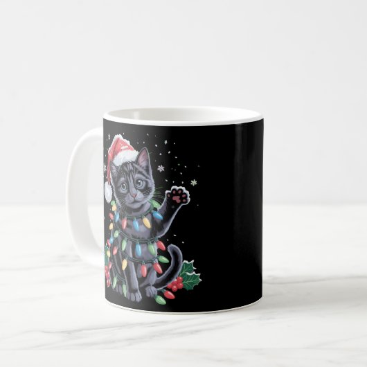 Black Cat Weihnachten Weihnachtsmannmütze Meowy Xm Kaffeetasse (Vorderseite Links)