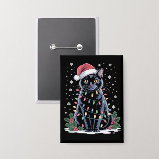 Black Cat Weihnachts-Weihnachtsmannmütze Funny Meo Button (Vorderseite/Rückseite)