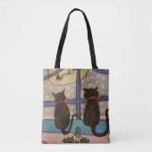 Black Cat Weihnachtsband Tote Tasche (Vorderseite)