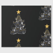 Black Cat Weihnachtsbaum Design Sparkling Sterne Geschenkpapier (Flach)