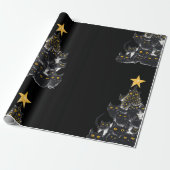 Black Cat Weihnachtsbaum Design Sparkling Sterne Geschenkpapier (Ungerollt)
