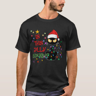 Black Cat Weihnachtsbaum Licht ist dieses Jolly En T-Shirt