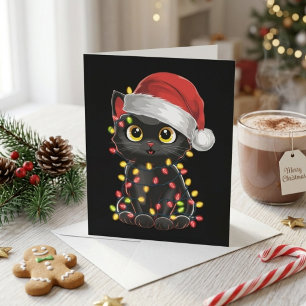 Black Cat Weihnachtsbaum Lichter Funny Santa Kitte Feiertagskarte