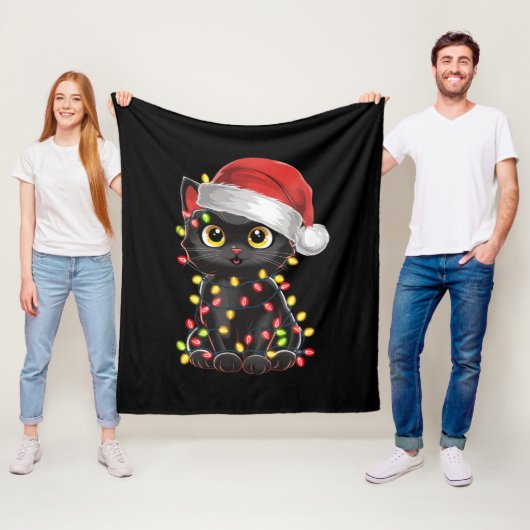 Black Cat Weihnachtsbaum Lichter Funny Santa Kitte Fleecedecke (Beispiel)