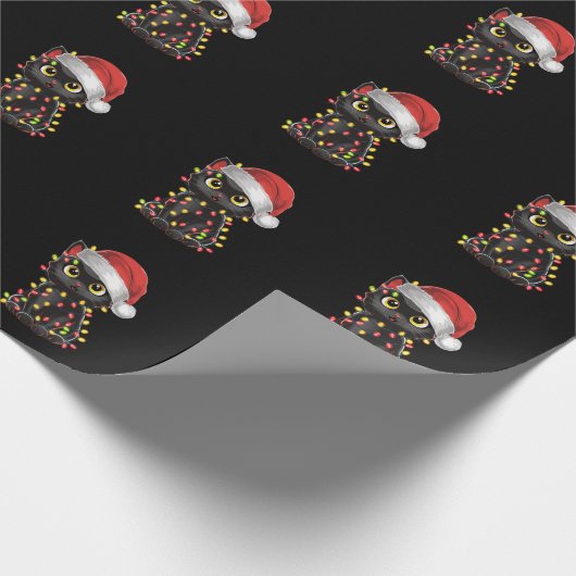 Black Cat Weihnachtsbaum Lichter Funny Santa Kitte Geschenkpapier (Ecke)