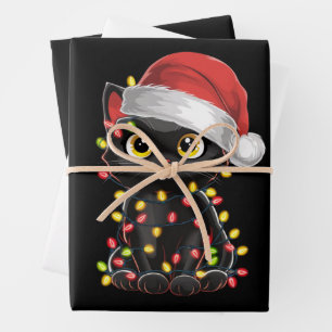 Black Cat Weihnachtsbaum Lichter Funny Santa Kitte Geschenkpapier Set