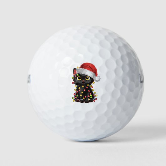 Black Cat Weihnachtsbaum Lichter Funny Santa Kitte Golfball (Vorderseite)