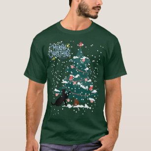 Black Cat Weihnachtsbaum Snowing Frohe Weihnachten T-Shirt