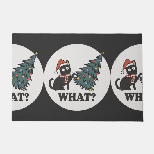 Black Cat Weihnachtsbaum Weihnachtsmannmütze Funny Fußmatte (Vorderseite)