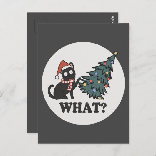 Black Cat Weihnachtsbaum Weihnachtsmannmütze Funny Postkarte (Vorne/Hinten)