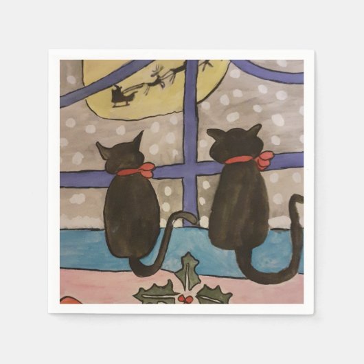 Black Cat Weihnachtsbuch Napkins Serviette (Vorderseite)