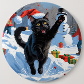 Black Cat Weihnachtsfest Schneeszene Button (Vorderseite)