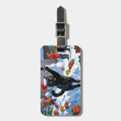 Black Cat Weihnachtsfest Schneeszene Gepäckanhänger (Vorderseite vertikal)