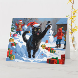 Black Cat Weihnachtsfest Schneeszene Karte