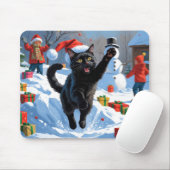 Black Cat Weihnachtsfest Schneeszene Mousepad (Mit Mouse)