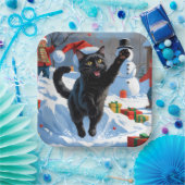 Black Cat Weihnachtsfest Schneeszene Pappteller (Party)