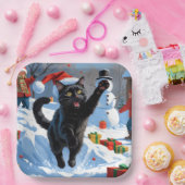 Black Cat Weihnachtsfest Schneeszene Pappteller (Party)
