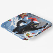 Black Cat Weihnachtsfest Schneeszene Pappteller (Gewinkelt)