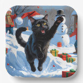 Black Cat Weihnachtsfest Schneeszene Pappteller (Vorderseite)