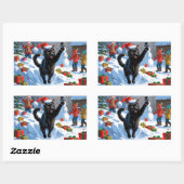 Black Cat Weihnachtsfest Schneeszene Rechteckiger Aufkleber (Blatt)