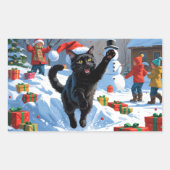 Black Cat Weihnachtsfest Schneeszene Rechteckiger Aufkleber (Vorderseite)