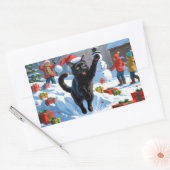 Black Cat Weihnachtsfest Schneeszene Rechteckiger Aufkleber (Umschlag)