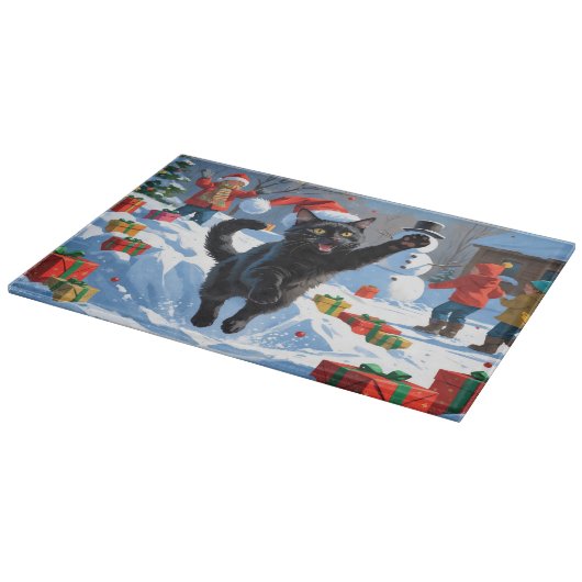 Black Cat Weihnachtsfest Schneeszene Schneidebrett (Ecke)