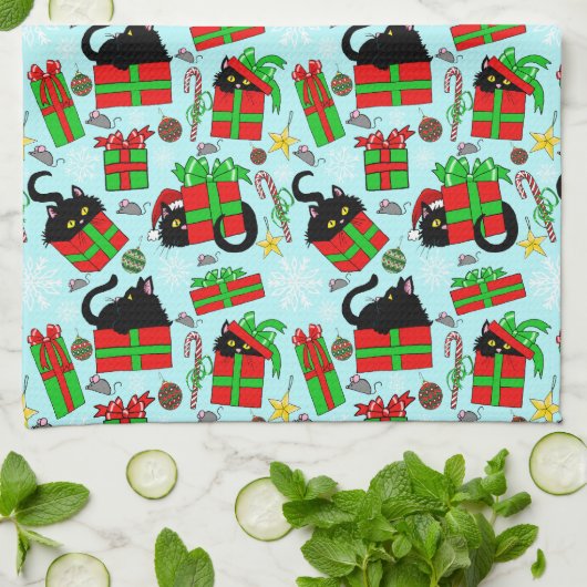 Black Cat Weihnachtsgeschenke Geschirrtuch (Gefaltet)