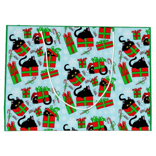 Black Cat Weihnachtsgeschenke Große Geschenktüte (Rückseite)