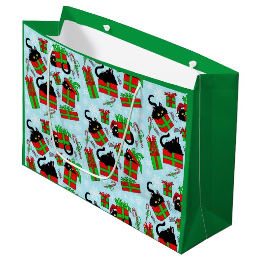 Black Cat Weihnachtsgeschenke Große Geschenktüte (Vorderseite Schrägansicht)