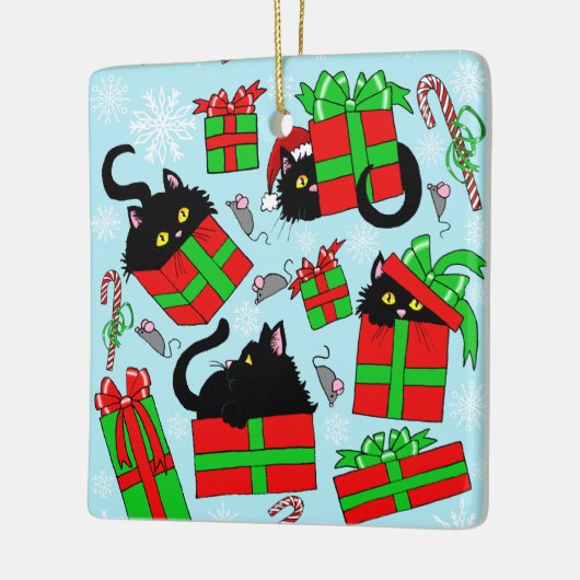 Black Cat Weihnachtsgeschenke Keramikornament (Links)