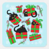 Black Cat Weihnachtsgeschenke Quadratischer Aufkleber (Vorderseite)