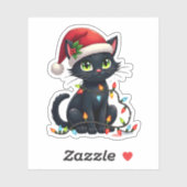 Black Cat Weihnachtslicht Weihnachtsmannmütze Funn Aufkleber (Blatt)
