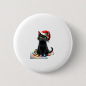 Black Cat Weihnachtslicht Weihnachtsmannmütze Funn Button (Vorderseite)