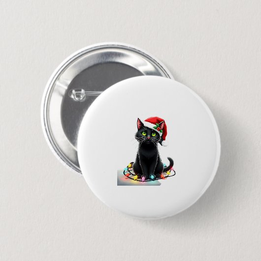 Black Cat Weihnachtslicht Weihnachtsmannmütze Funn Button (Vorne & Hinten)
